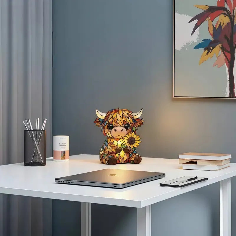 🌻🐮Creative Highland Cow Sunflower LED Night Light