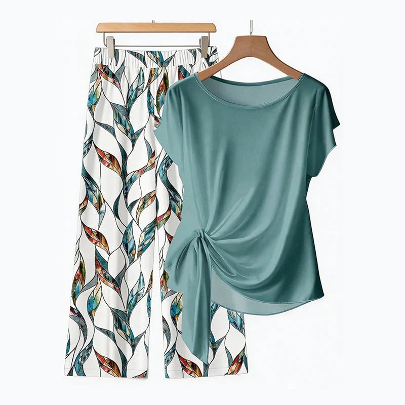 π NOW! πΈ Women's Side-Tie Top & Patterned Pants Set β Flowy, adjustable fit & perfect for summer vacations or resort wear π