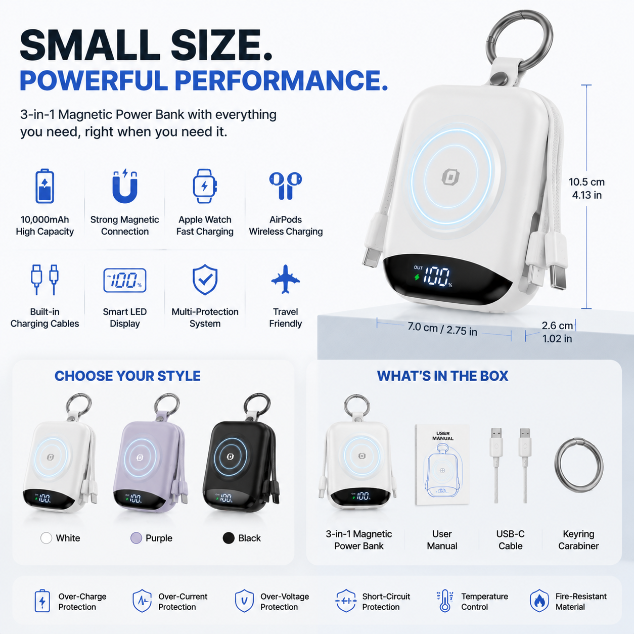 π₯ LAST DAY 50% OFF-π 10,000mAh 3-in-1 Magnetic Power Bank with Built-In Cables