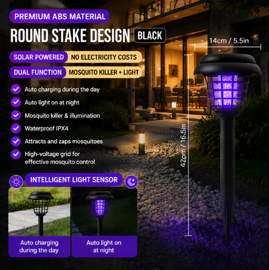 Last day 50%OFF🌙 Solar Mosquito Zapper Light 2-in-1 UV Bug Killer & Outdoor Garden Lamp, Waterproof & Solar Powered