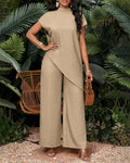 Vacation Casual Asymmetric Hem Top and Pants Set