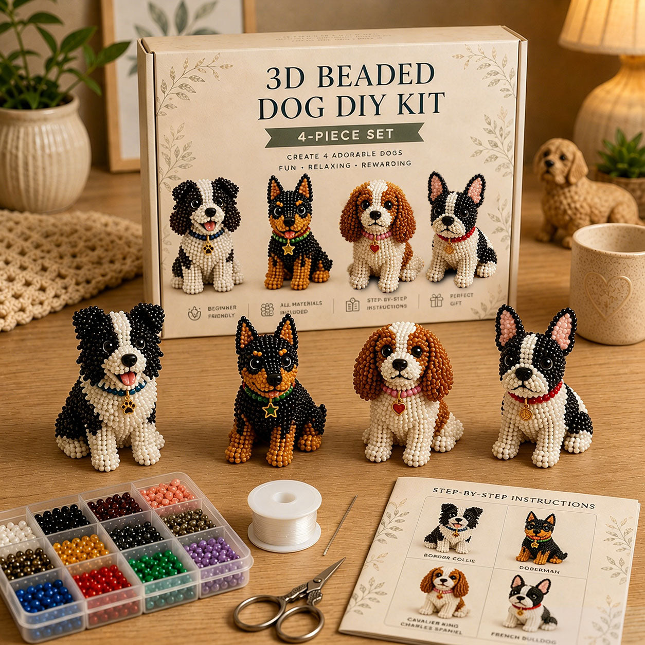🐾 3D Beaded Pet DIY Kit– Adorable 4-Piece Handmade Pet Craft Set