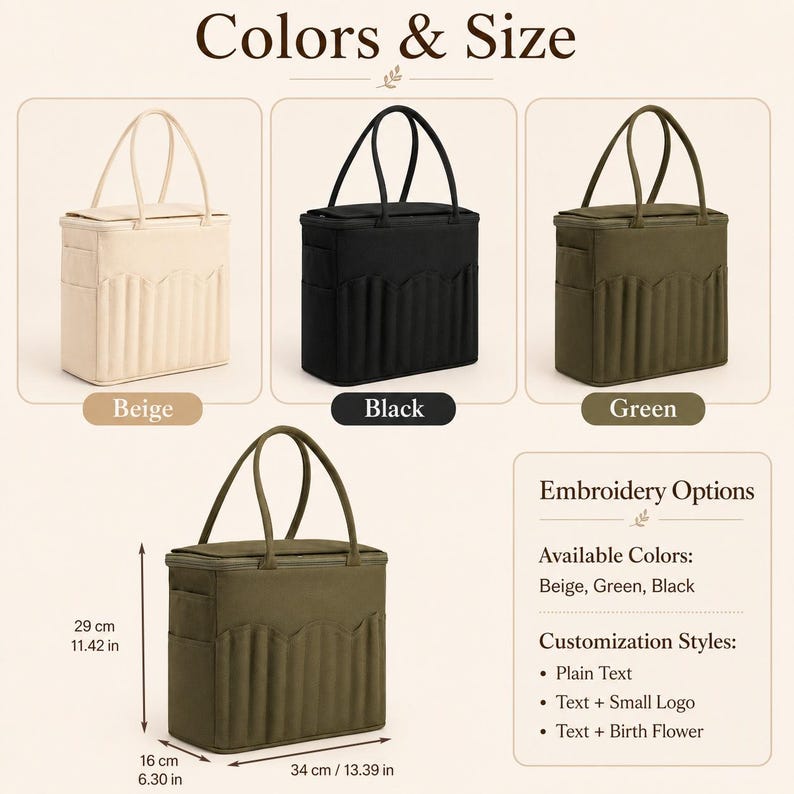 Knitting and crochet organizer size guide