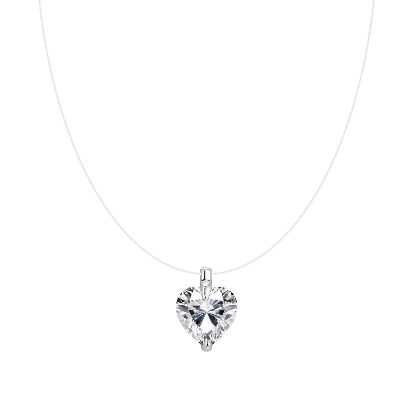Floating Cubic Zirconia Pendant Necklace on Invisible