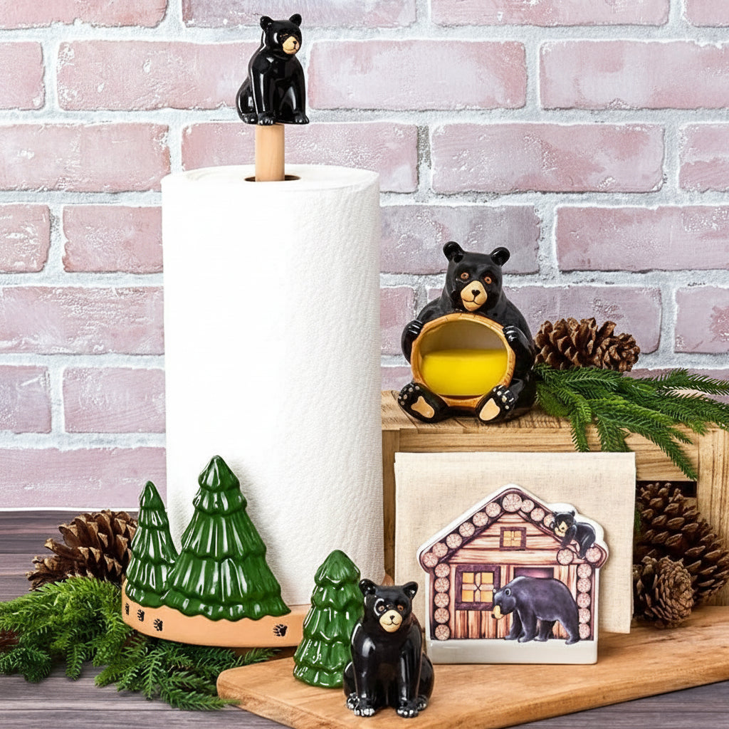 Lodge Kitchen Decor - Sponge Holder, Paper Towel Holder, Salt & Pepper