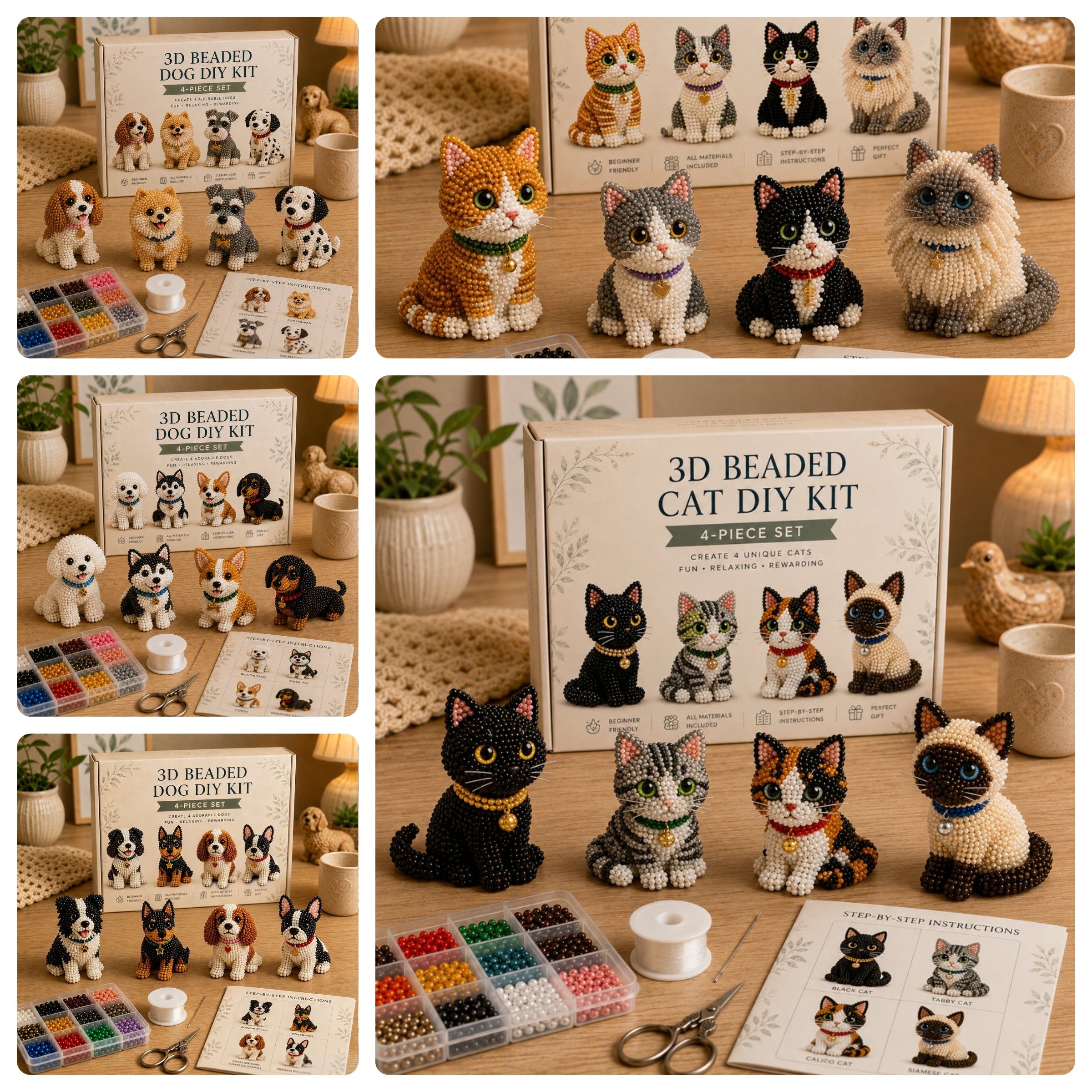 🐾 3D Beaded Pet DIY Kit– Adorable 4-Piece Handmade Pet Craft Set