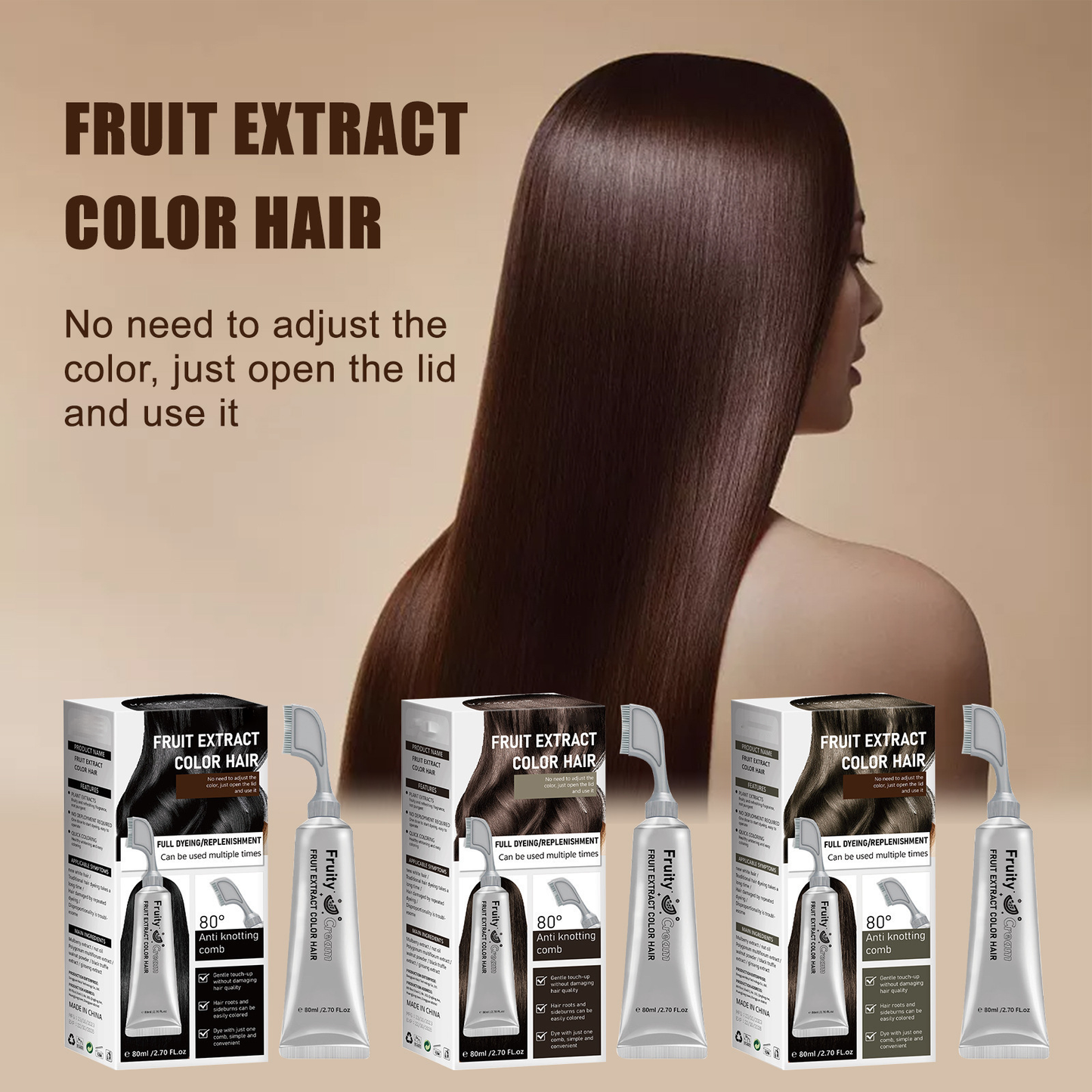 Fruit Comb Hair Dye Cream - In Hair DyeCream for Gray Coverage -Natural Black & Dark Brown