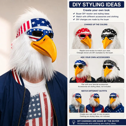 🦅 Realistic Eagle Mask with American Flag Headband