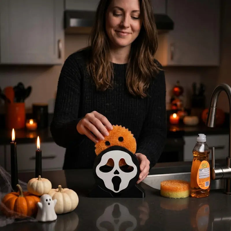 Screaming Ghost Sponge Holder with Drainage – Fits Scrub Daddy & Scrub Mommy