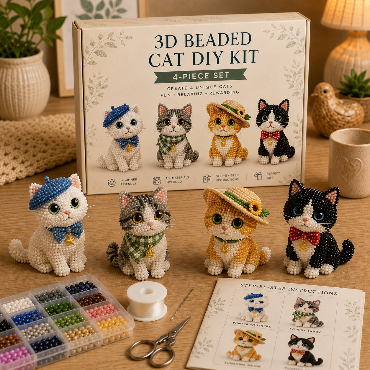 🐾 3D Beaded Pet DIY Kit– Adorable 4-Piece Handmade Pet Craft Set