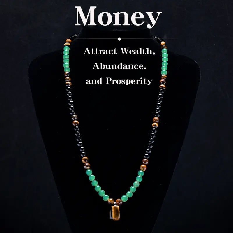 ✨ Money Attraction Necklace With Green Aventurine & Tiger Eye Pendant Healing Crystal Stone