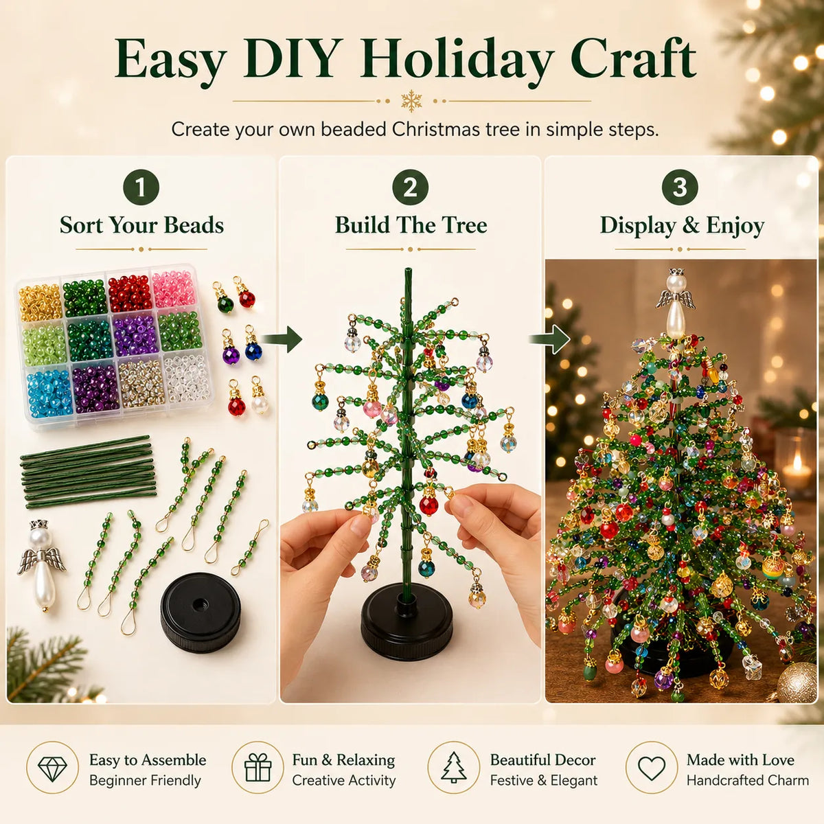 🎄 DIY Beaded Christmas Tree Kit – Create Your Own Sparkling Holiday Decoration