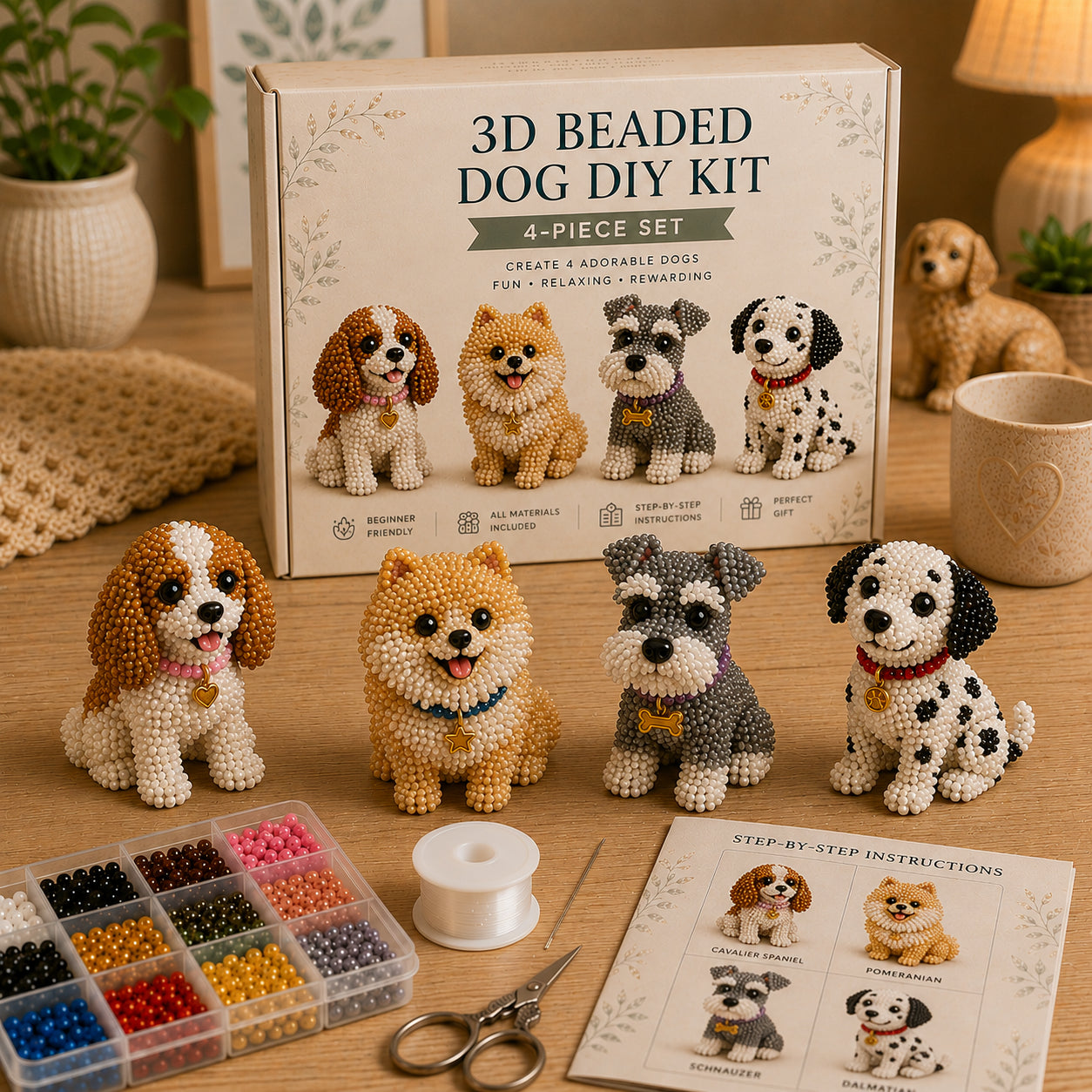 HOT🐾 3D Beaded Pet DIY Kit– Adorable 4-Piece Handmade Pet Craft Set