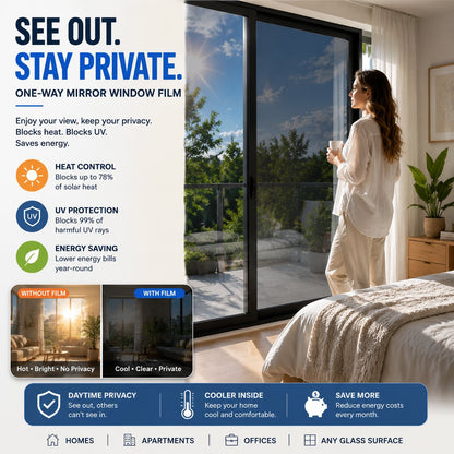 🔥 Over 50% OFF NOW🔥 One-Way Mirror Window Film for Daytime Privacy, UV Protection 🪟✨