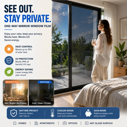 🔥 Over 50% OFF NOW🔥 One-Way Mirror Window Film for Daytime Privacy, UV Protection 🪟✨