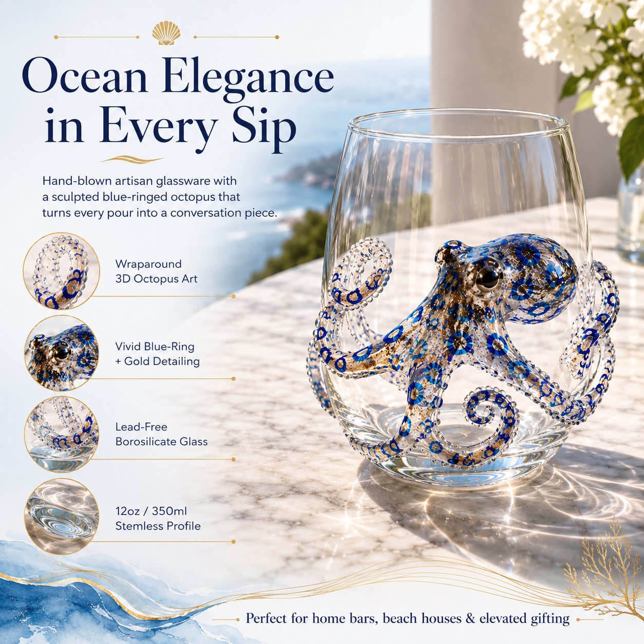 🎁 The Perfect Beach House Gift🌊3D Animal Artisan Glassware Collection