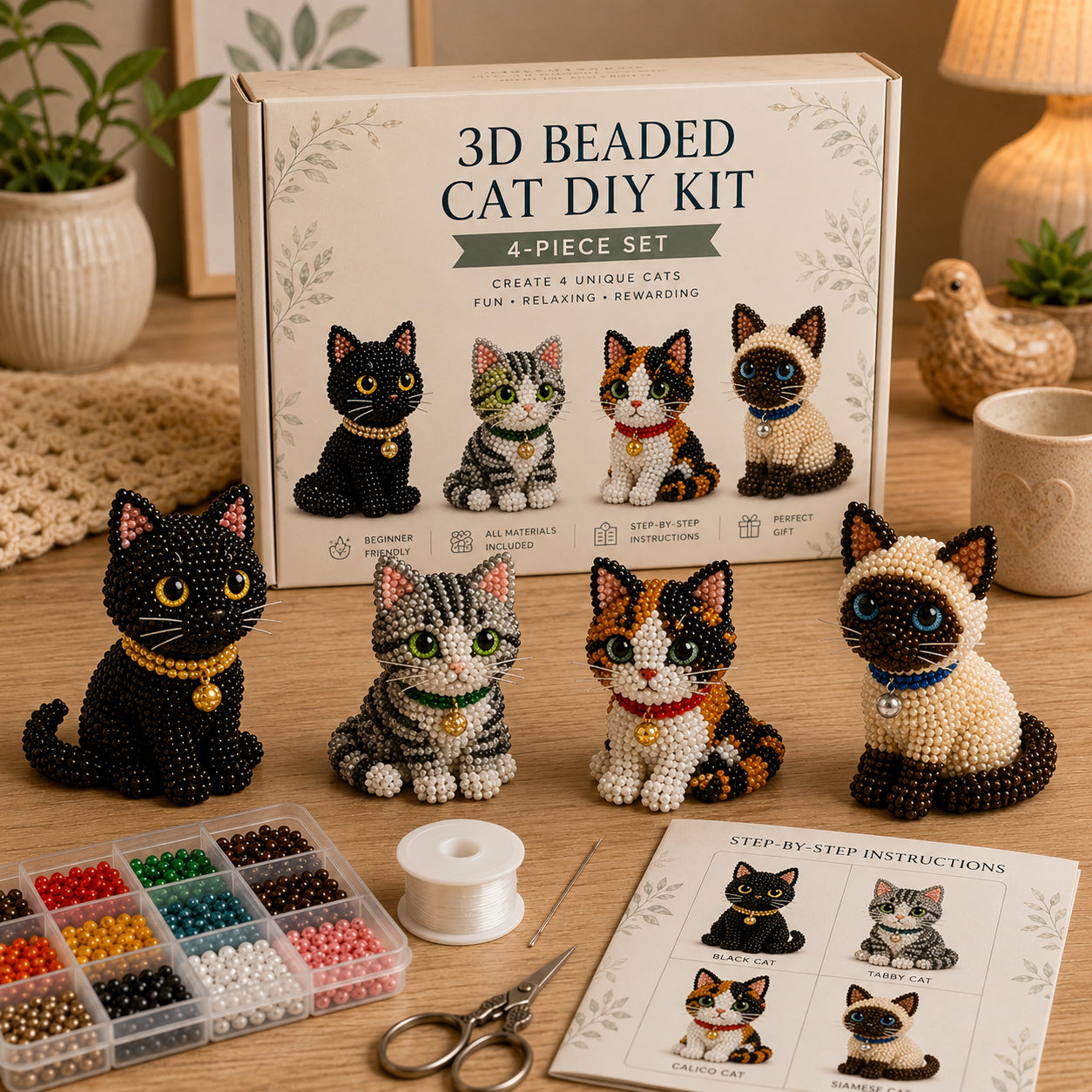 HOT🐾 3D Beaded Pet DIY Kit– Adorable 4-Piece Handmade Pet Craft Set