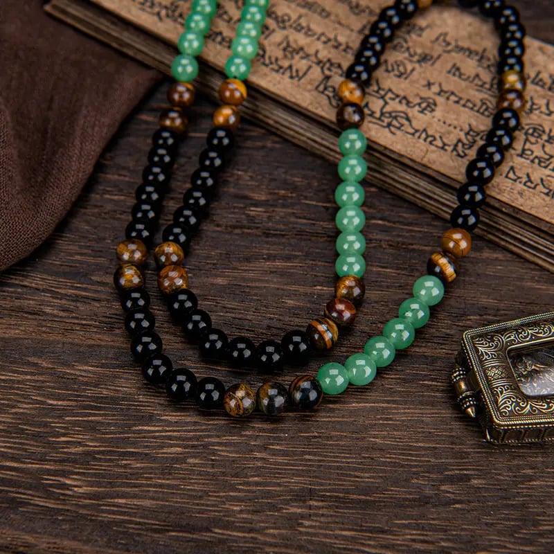 ✨ Money Attraction Necklace With Green Aventurine & Tiger Eye Pendant Healing Crystal Stone