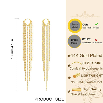 14K Gold Plated Long Tassel Earrings for Women