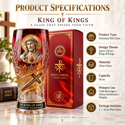 Jesus Christ King Of Kings Pint Glass – 16 Oz Christian Faith Drinkware & Inspirational Gift