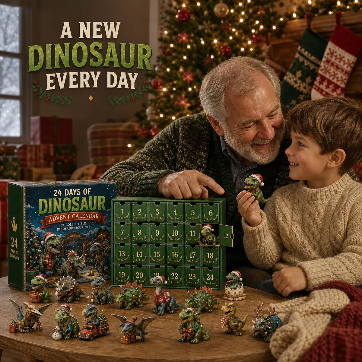 🦖24 Days of Dinosaur Christmas Advent Calendar – 24 Collectible Dino Figurines Holiday Surprises