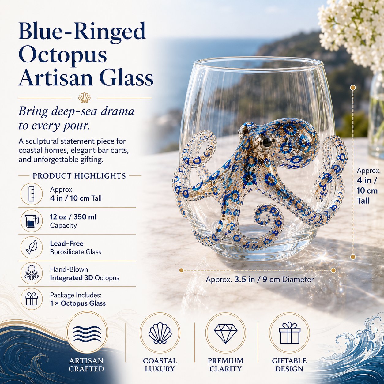 🎁 The Perfect Beach House Gift🌊3D Animal Artisan Glassware Collection