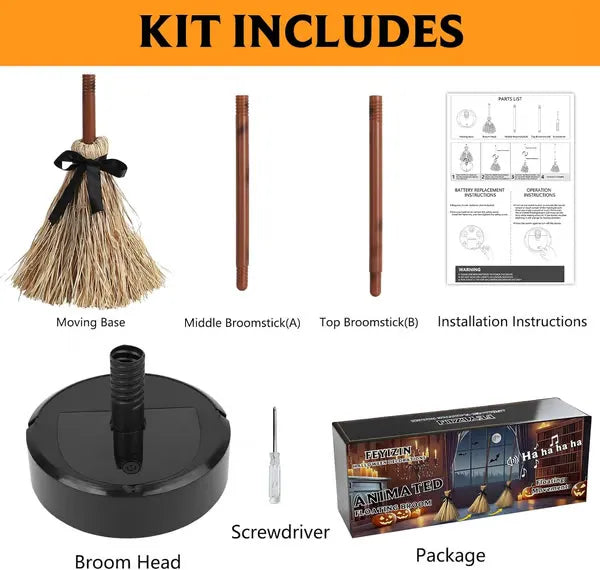 🔥Early Halloween Offer👻 Floating Witch's Broom – Eerie Laughs & Hypnotic Dance at Your Command! 🎃