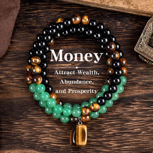 ✨ Money Attraction Necklace With Green Aventurine & Tiger Eye Pendant Healing Crystal Stone