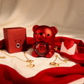 Preserved Rose Teddy Bear Gift Box with Heart Necklace