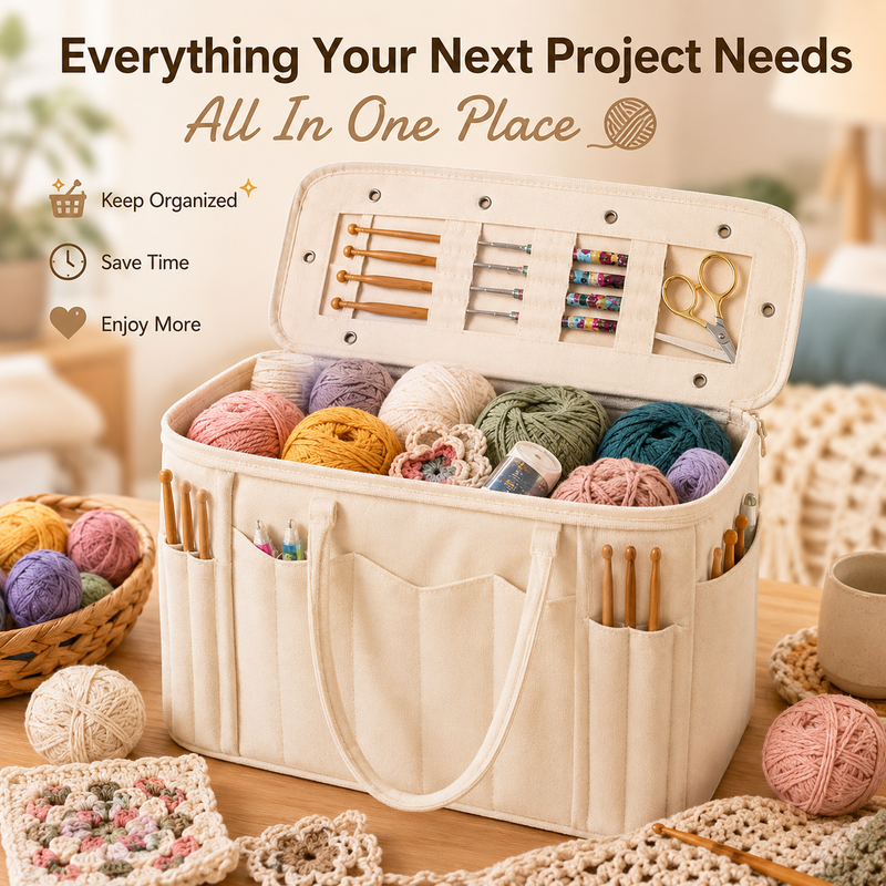Three colors knitting crochet organizer bag
