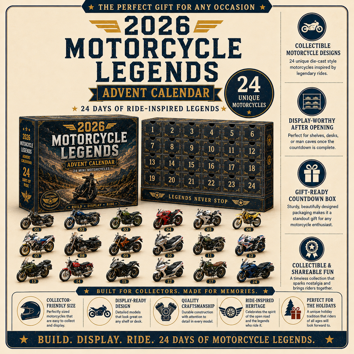 🏍2026 Motorcycle Legends Advent Calendar – 24 Days, 24 Mini Motorcycles, 24 Legendary Rides