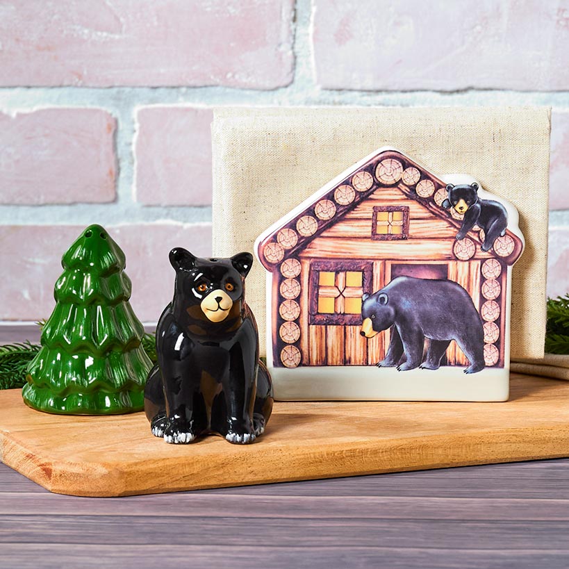 Lodge Kitchen Decor - Sponge Holder, Paper Towel Holder, Salt & Pepper