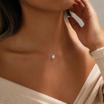 Floating Cubic Zirconia Pendant Necklace on Invisible