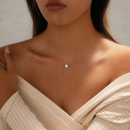 Floating Cubic Zirconia Pendant Necklace on Invisible