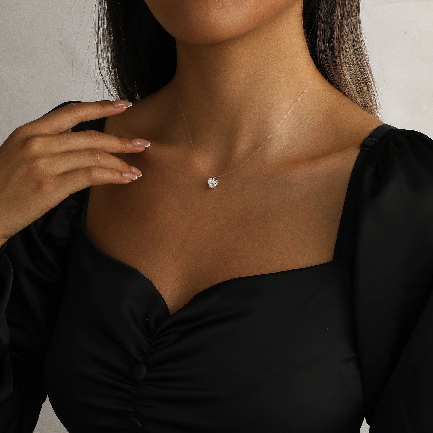 Floating Cubic Zirconia Pendant Necklace on Invisible