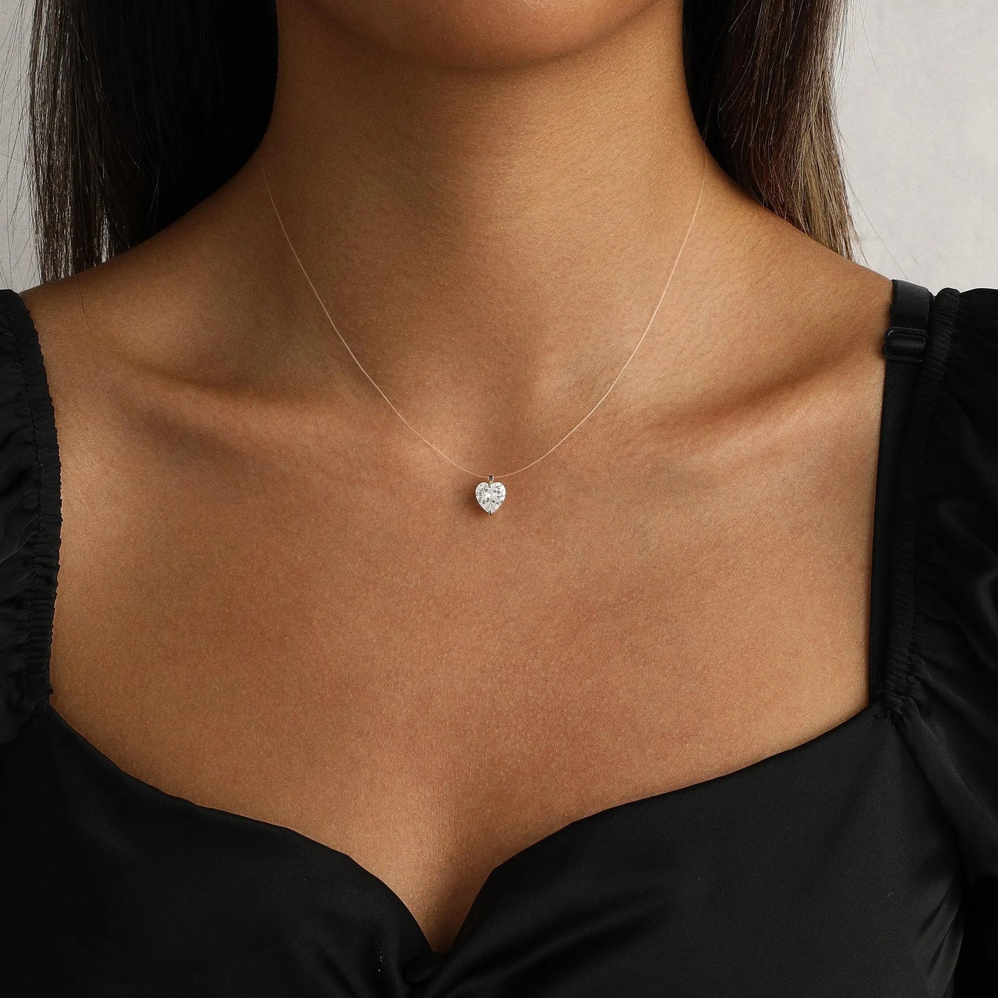 Floating Cubic Zirconia Pendant Necklace on Invisible
