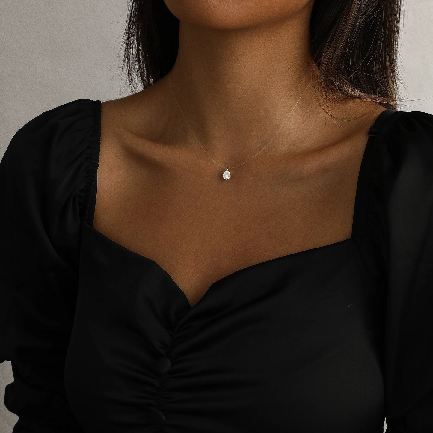 Floating Cubic Zirconia Pendant Necklace on Invisible