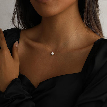 Floating Cubic Zirconia Pendant Necklace on Invisible