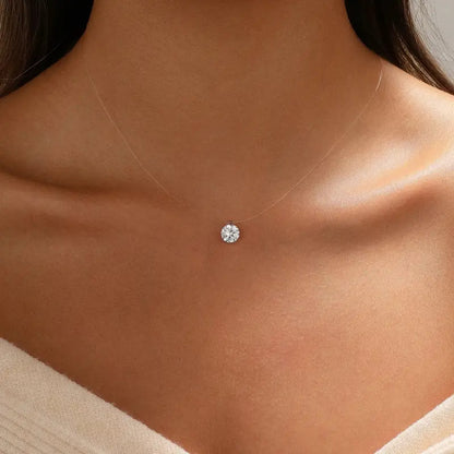 Floating Cubic Zirconia Pendant Necklace on Invisible