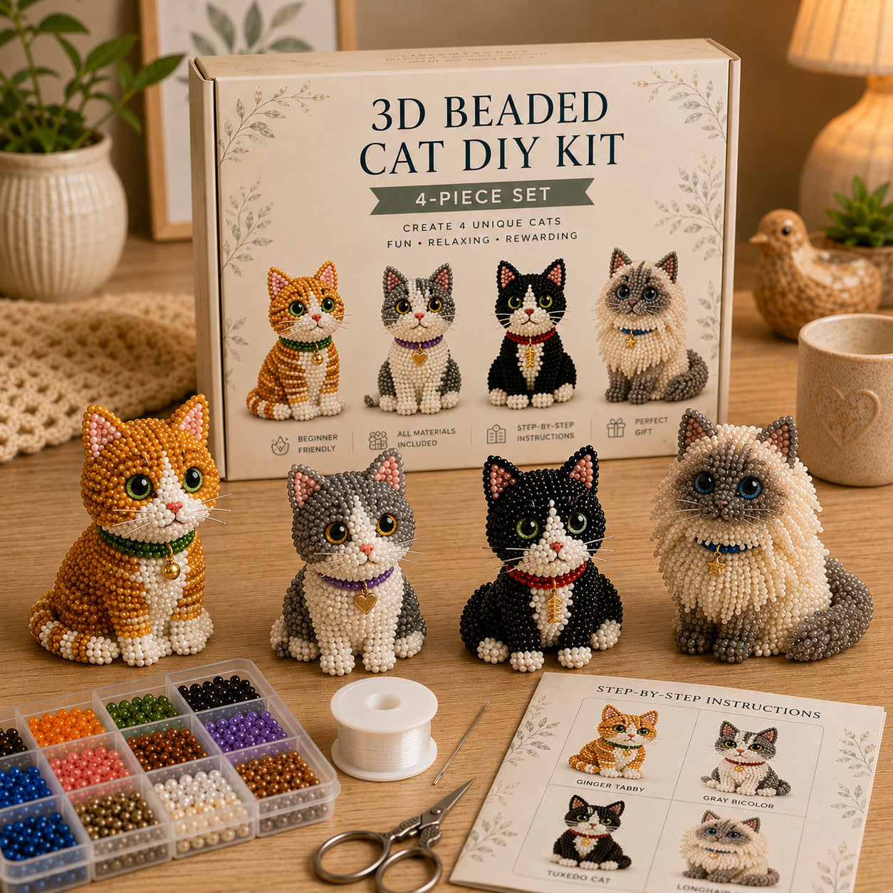 🐾 3D Beaded Pet DIY Kit– Adorable 4-Piece Handmade Pet Craft Set