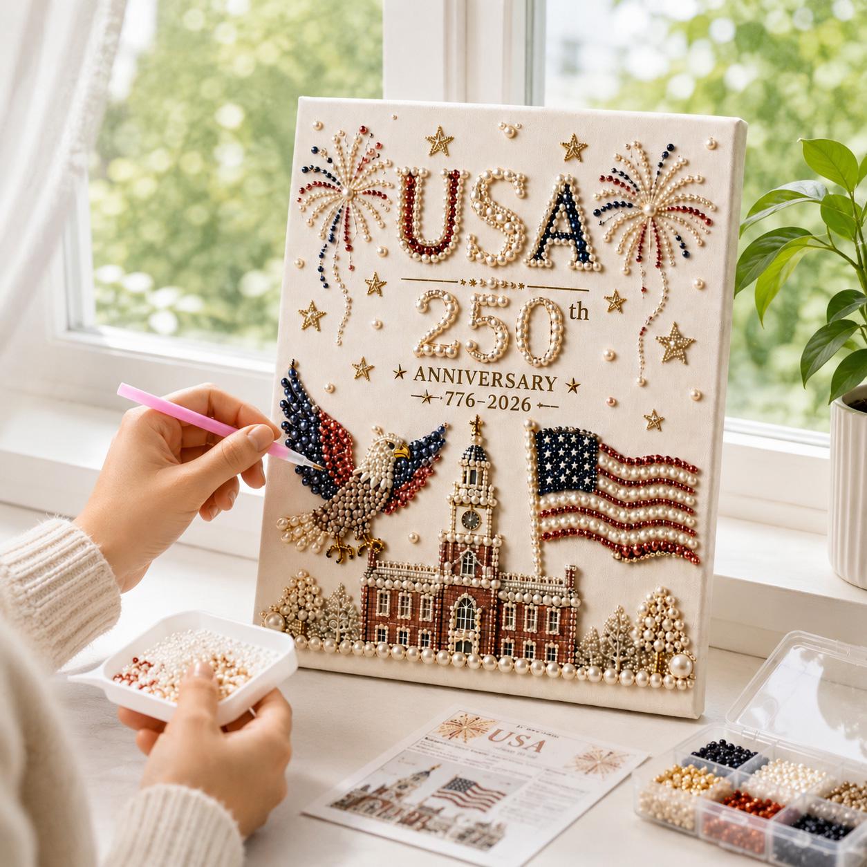 🔥LAST DAY 50% OFF - 🇺🇸 USA 250th Anniversary DIY Pearl Painting Kit ✨❤️‍🔥