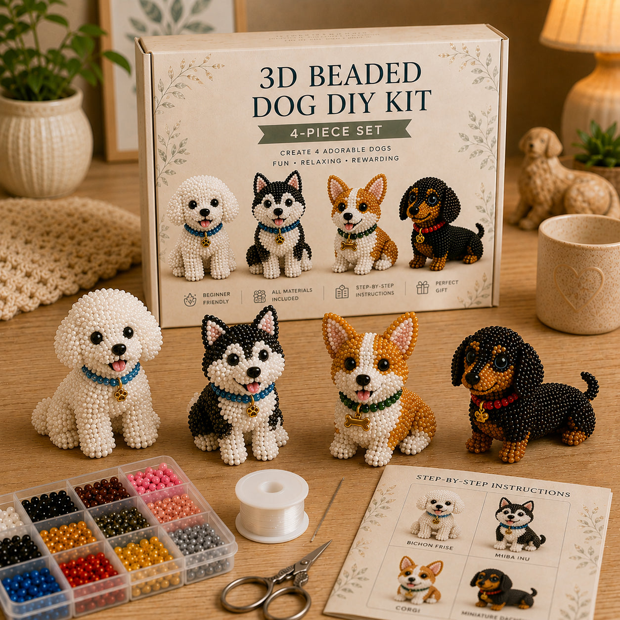 🐾 3D Beaded Pet DIY Kit– Adorable 4-Piece Handmade Pet Craft Set
