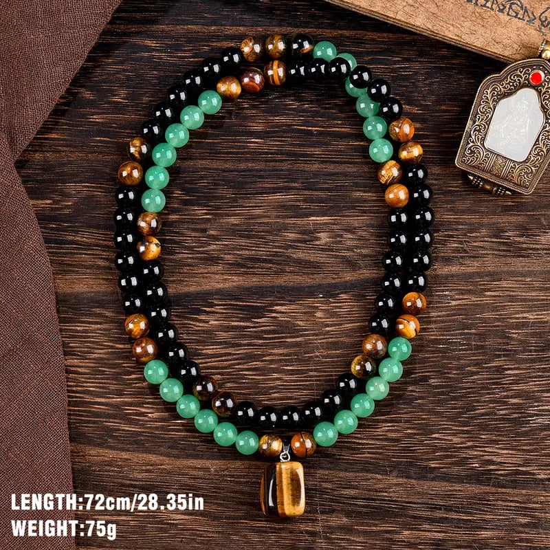 ✨ Money Attraction Necklace With Green Aventurine & Tiger Eye Pendant Healing Crystal Stone