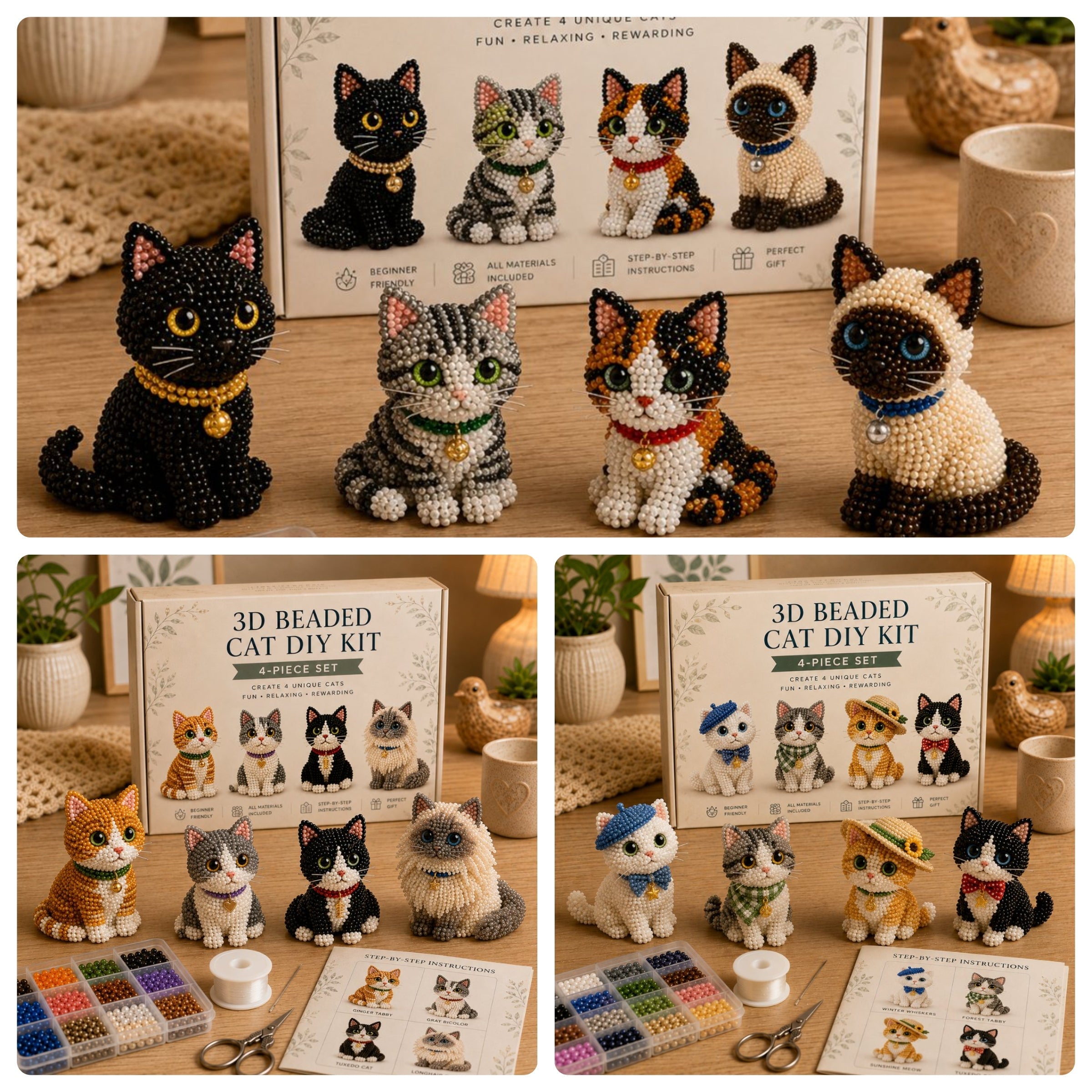 🐾 3D Beaded Pet DIY Kit– Adorable 4-Piece Handmade Pet Craft Set