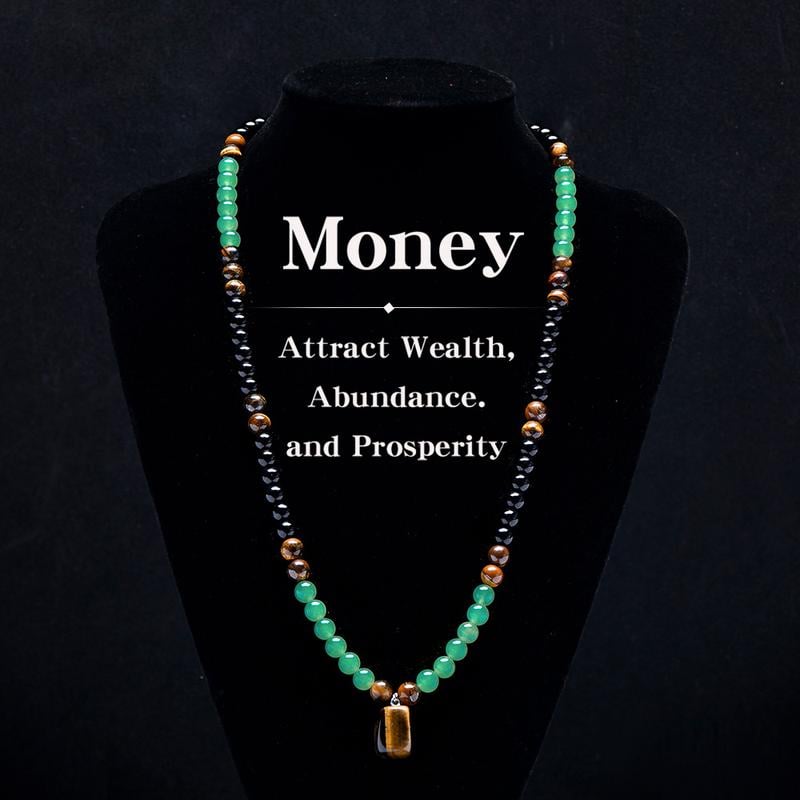 ✨ Money Attraction Necklace With Green Aventurine & Tiger Eye Pendant Healing Crystal Stone