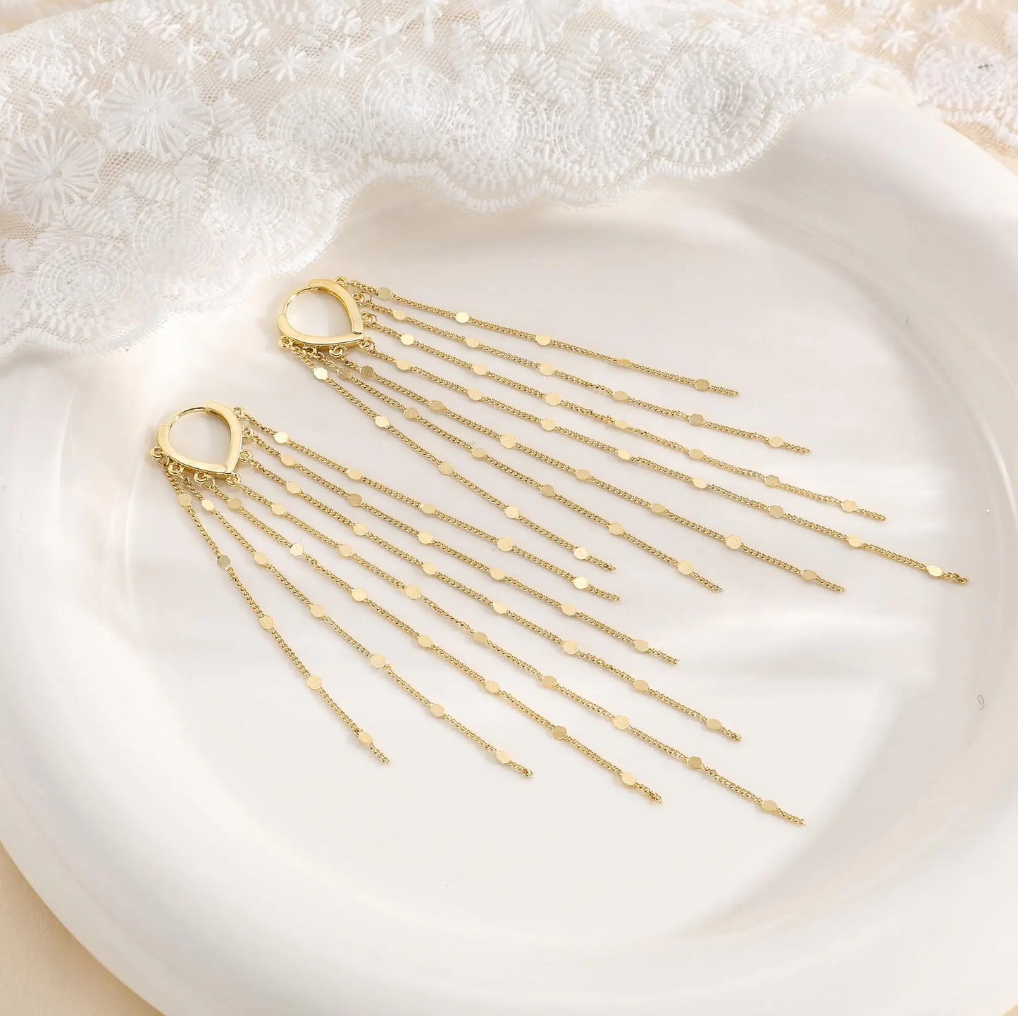 14K Gold Plated Long Tassel Earrings for Women