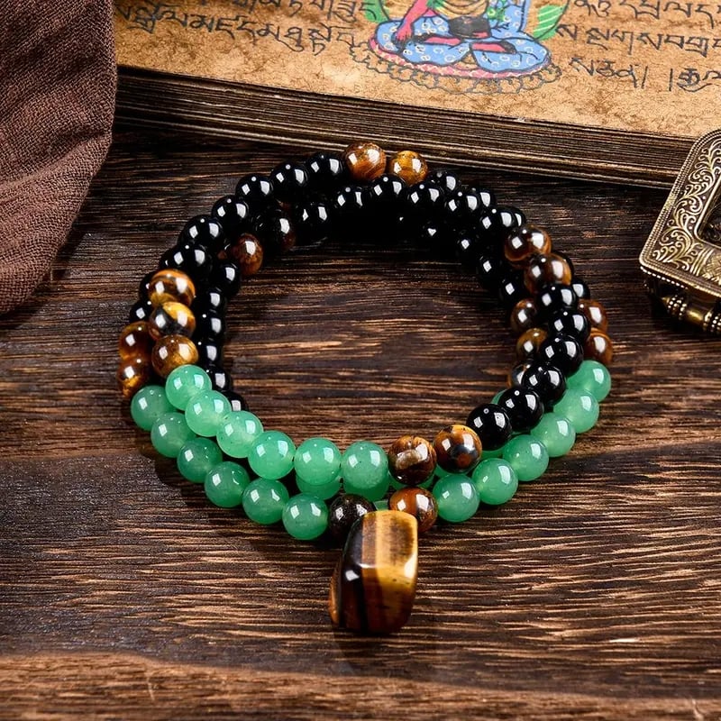 ✨ Money Attraction Necklace With Green Aventurine & Tiger Eye Pendant Healing Crystal Stone