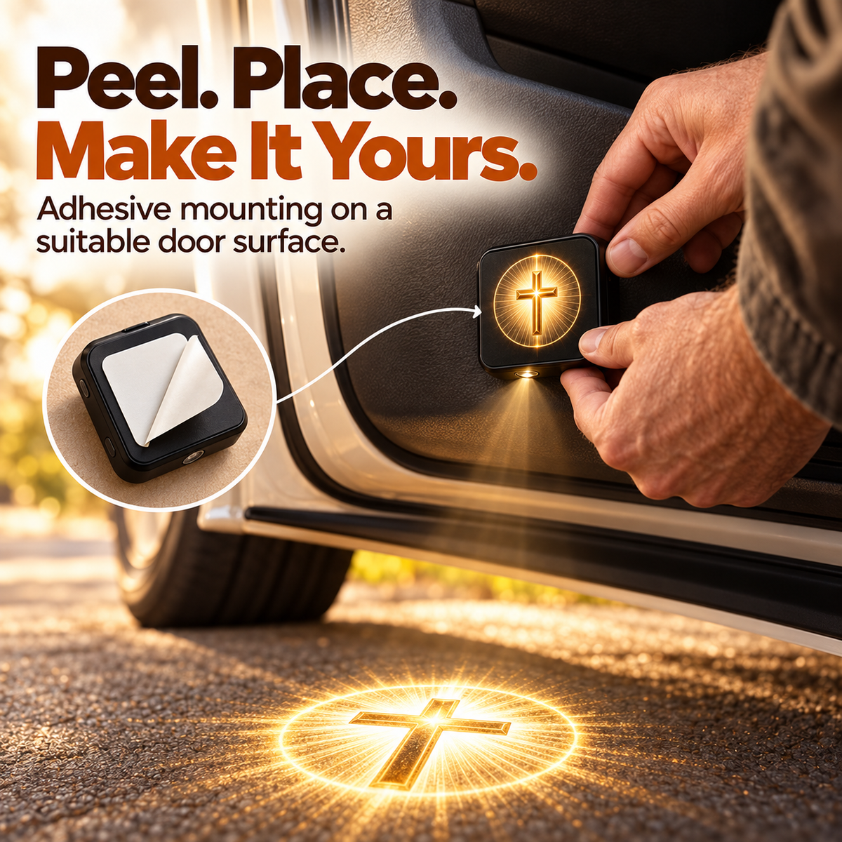 Christian Car Door Projector Light – Golden Faith-Inspired Welcome Light