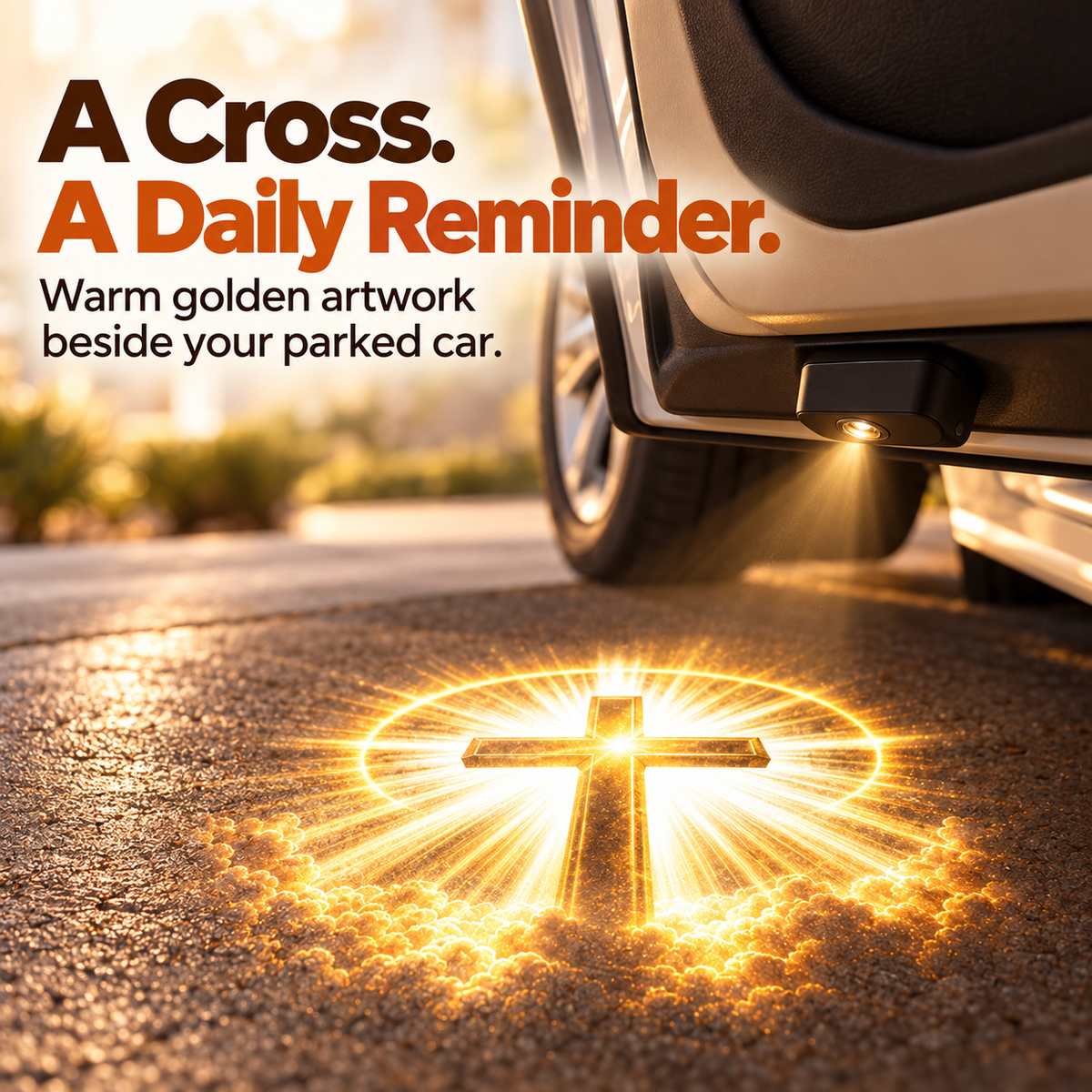 Christian Car Door Projector Light – Golden Faith-Inspired Welcome Light