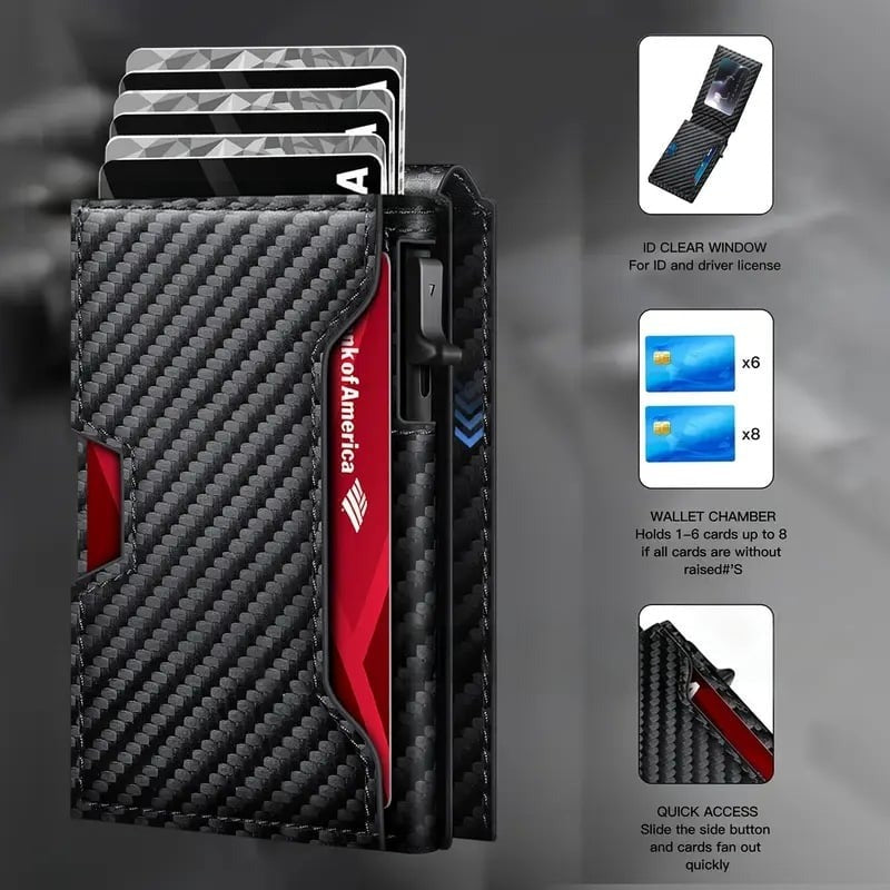 ✨✨✨Wallet - With Pop Up Aluminum Case Money Clip Slim Leather Slots Credit Card Holder RFID Blocking Bifold Minimalist Wallet